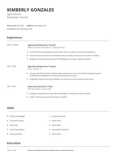Agricultural Education Teacher Resume