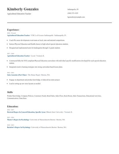 Agricultural Education Teacher Resume