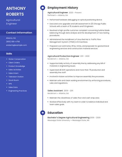 Agricultural Engineer Resume
