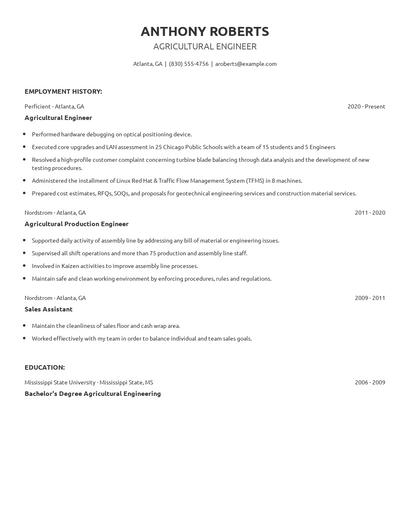 Agricultural Engineer Resume