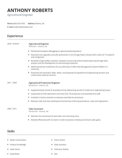 Agricultural Engineer Resume