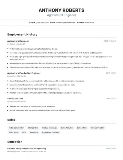 Agricultural Engineer Resume