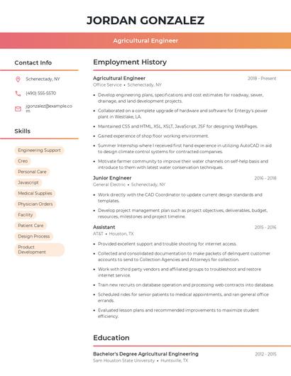 Agricultural Engineer Resume