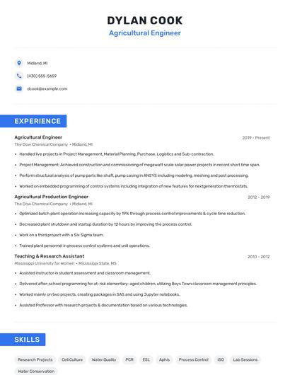 Agricultural Engineer Resume