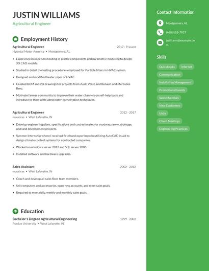 Agricultural Engineer Resume
