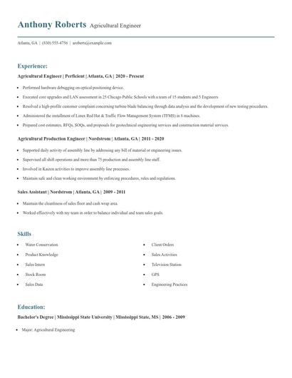 Agricultural Engineer Resume