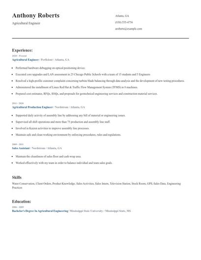 Agricultural Engineer Resume