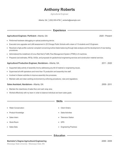 Agricultural Engineer Resume