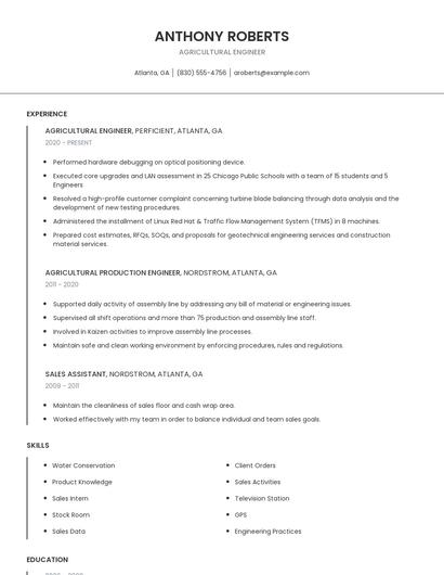 Agricultural Engineer Resume