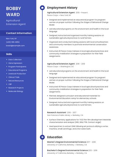 Agricultural Extension Agent Resume