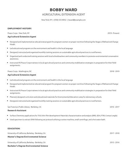 Agricultural Extension Agent Resume