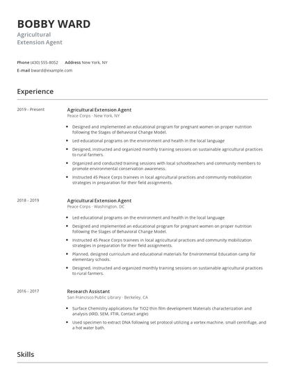 Agricultural Extension Agent Resume