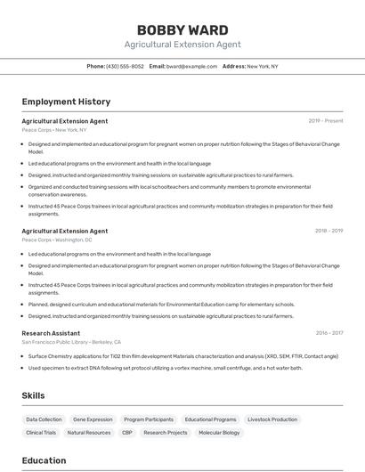 Agricultural Extension Agent Resume