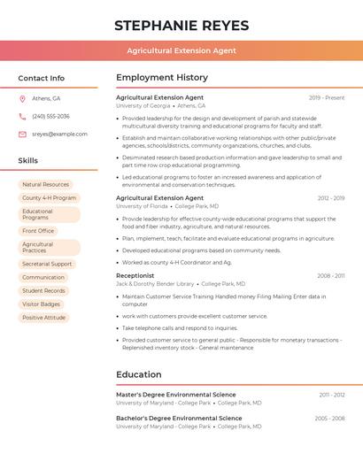 Agricultural Extension Agent Resume