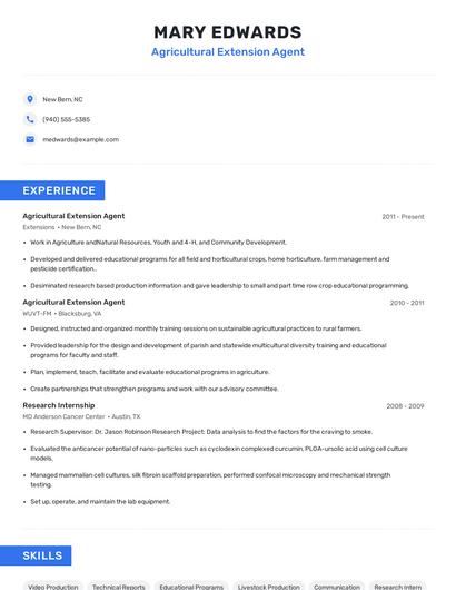 Agricultural Extension Agent Resume