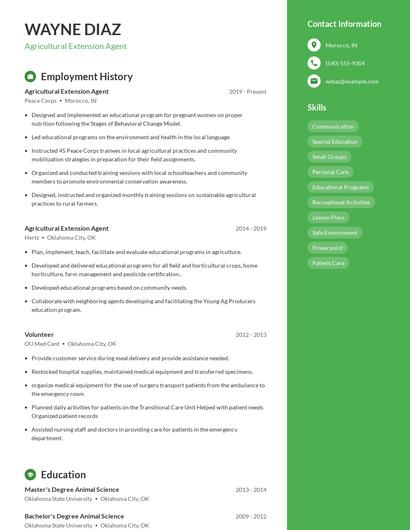 Agricultural Extension Agent Resume
