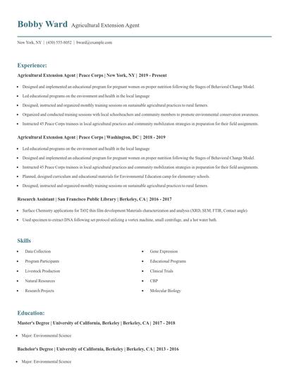 Agricultural Extension Agent Resume