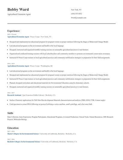 Agricultural Extension Agent Resume