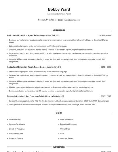 Agricultural Extension Agent Resume