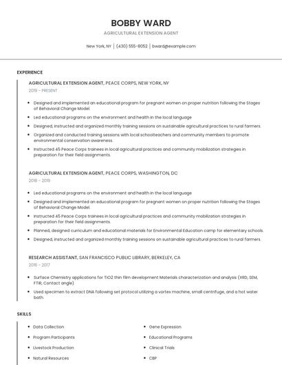 Agricultural Extension Agent Resume