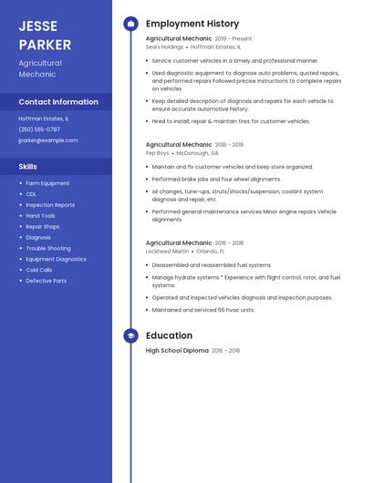 Agricultural Mechanic Resume