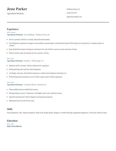 Agricultural Mechanic Resume