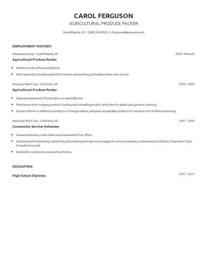Agricultural Produce Packer Resume