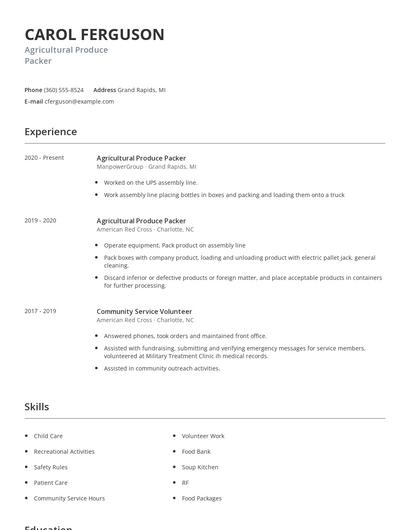 Agricultural Produce Packer Resume