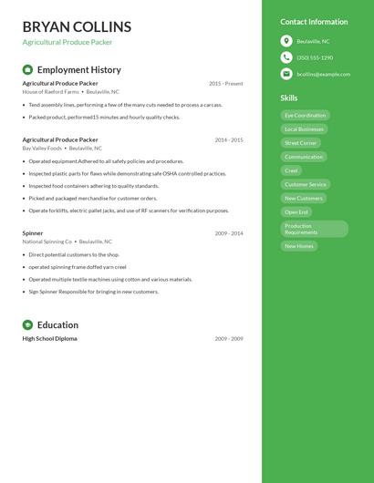 Agricultural Produce Packer Resume