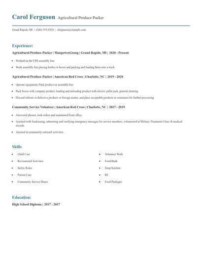 Agricultural Produce Packer Resume