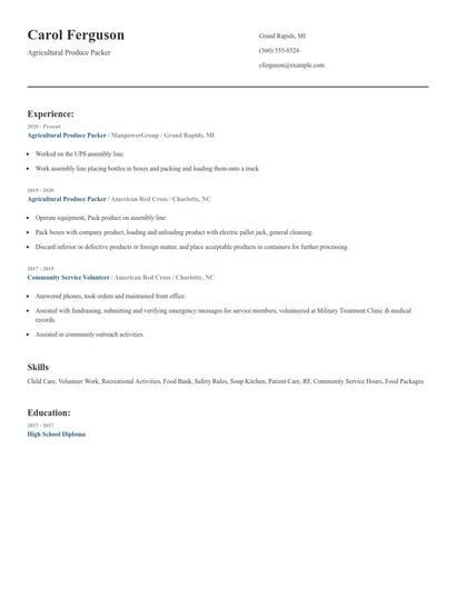 Agricultural Produce Packer Resume