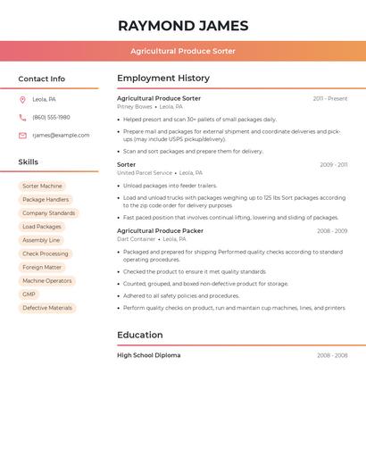 Agricultural Produce Sorter Resume