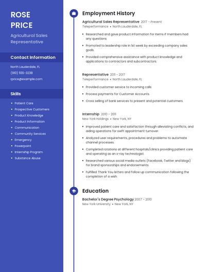 Agricultural Sales Representative Resume