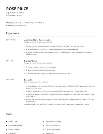 Agricultural Sales Representative Resume