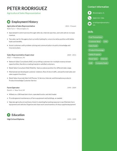 Agricultural Sales Representative Resume