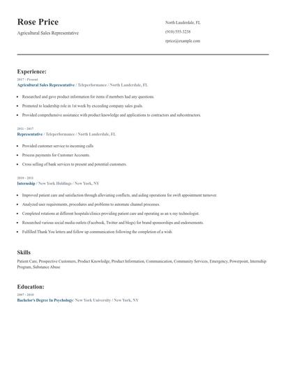 Agricultural Sales Representative Resume