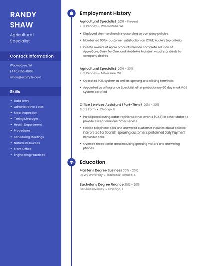 Agricultural Specialist Resume