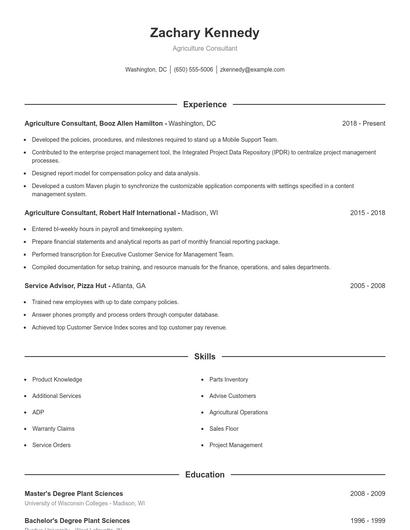 Agriculture Consultant Resume