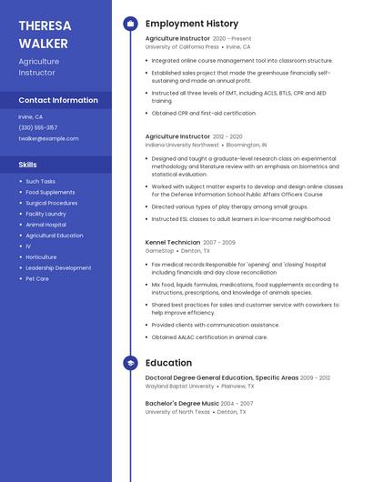 Agriculture Instructor Resume