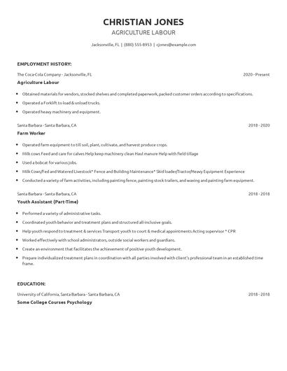 Agriculture Labour Resume