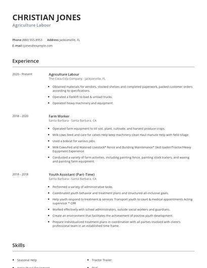Agriculture Labour Resume