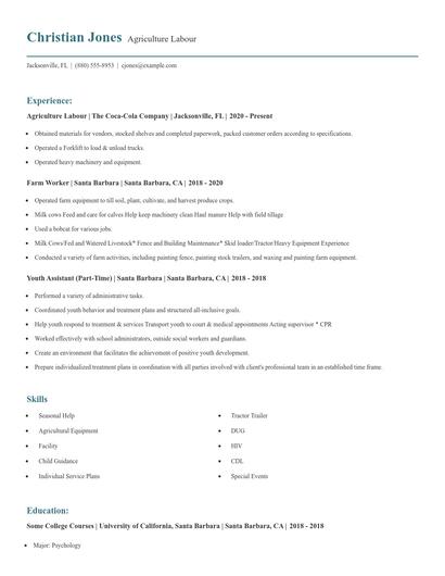 Agriculture Labour Resume