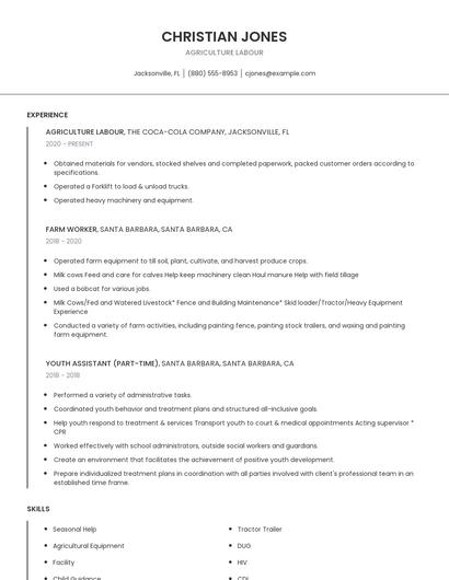 Agriculture Labour Resume