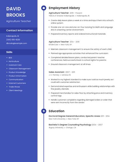 Agriculture Teacher Resume