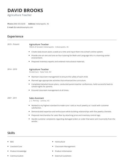 Agriculture Teacher Resume