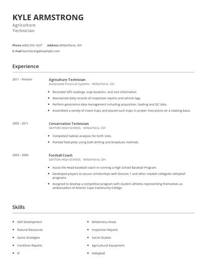 Agriculture Technician Resume