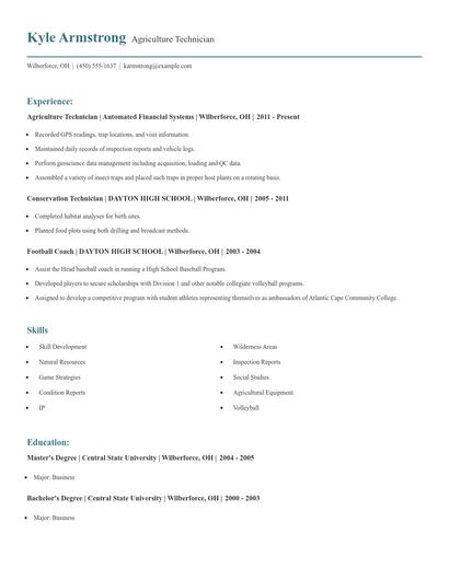 Agriculture Technician Resume