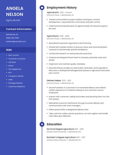 Agriculturist Resume