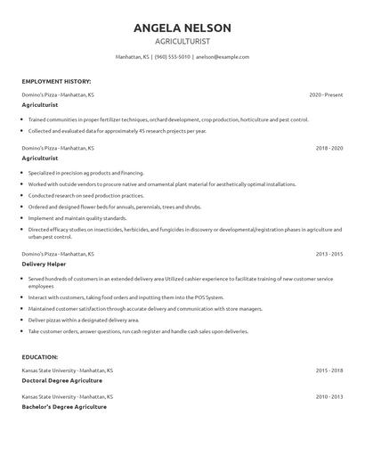 Agriculturist Resume