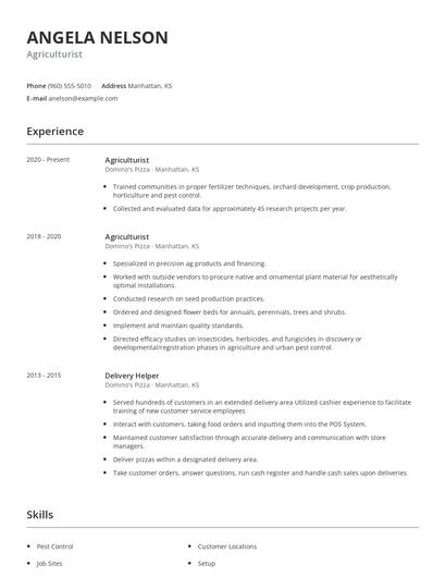 Agriculturist Resume